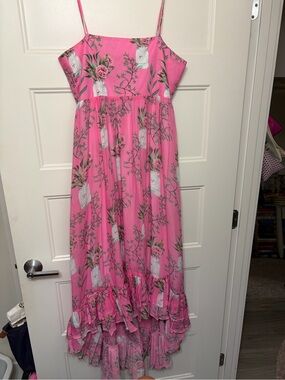 Kleid Pink Floral High-Low Maxi Dress with Spaghetti Straps